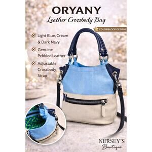 ORYANY Leather Colorblock Crossbody Blue Cream Mini Satchel Bag